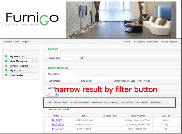 retailer list page by filter button